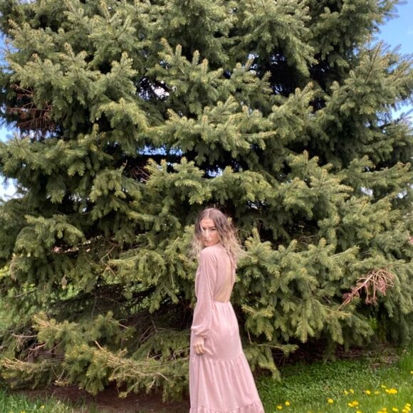 NWT MINKPINK Open Back Blush with Black Polkadot Maxi Dress XSMALL - Picture 3 of 16